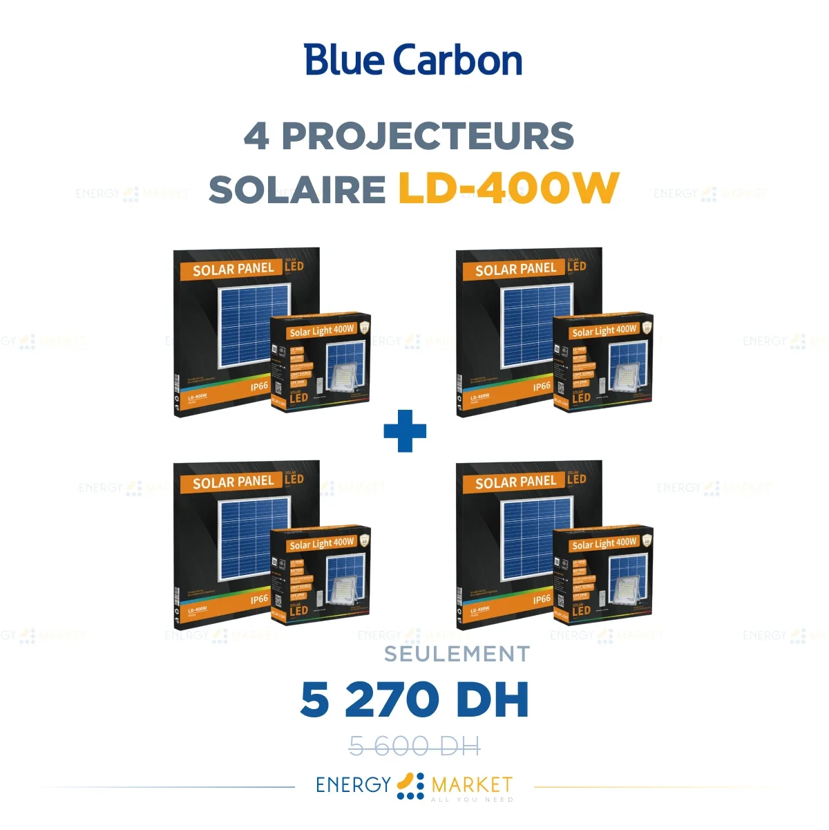 4 Projecteurs solaire Blue Carbon - LD 400w